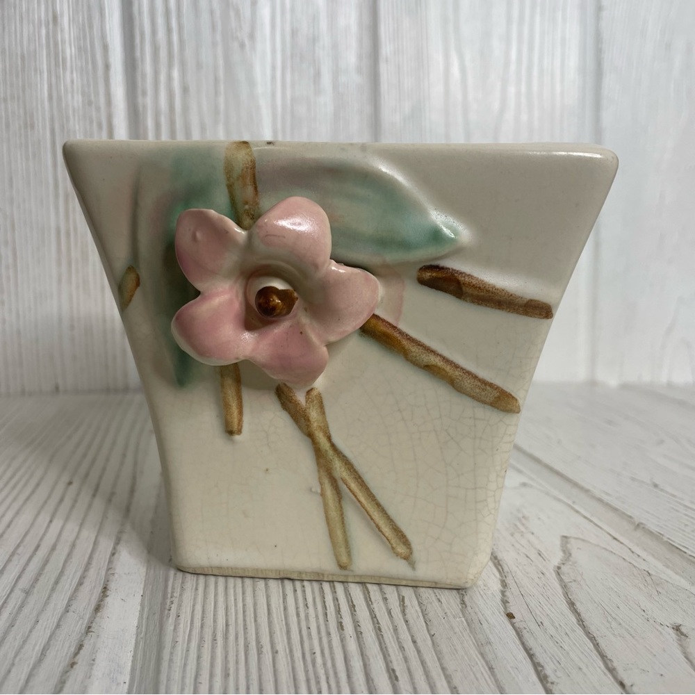 Vintage McCoy Blossom Time Dogwood Planter Ivory Pink Green Brown 4” Pottery